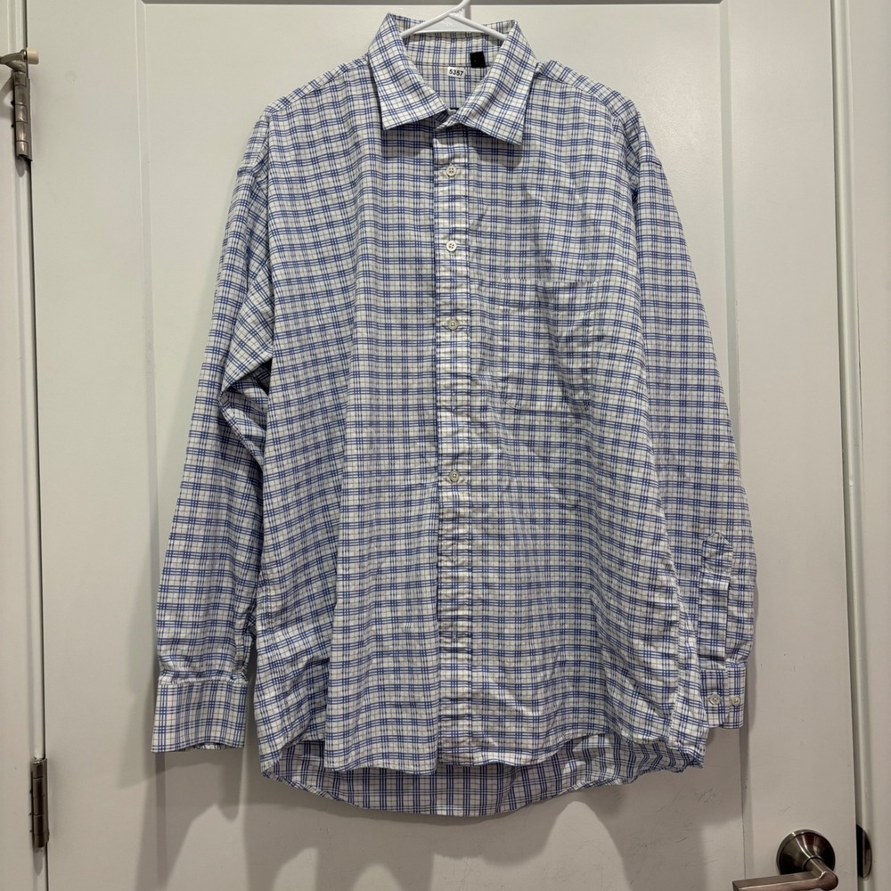 Burberry London Mens XL Blue White Plaid Long Sleeve Button Down Made in USA